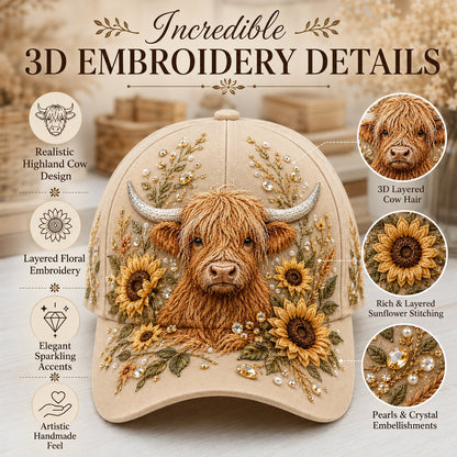🐂3D Highland Cow Embroidery Cap🧢(Breathable & Lightweight Comfort & Unisex Fit)