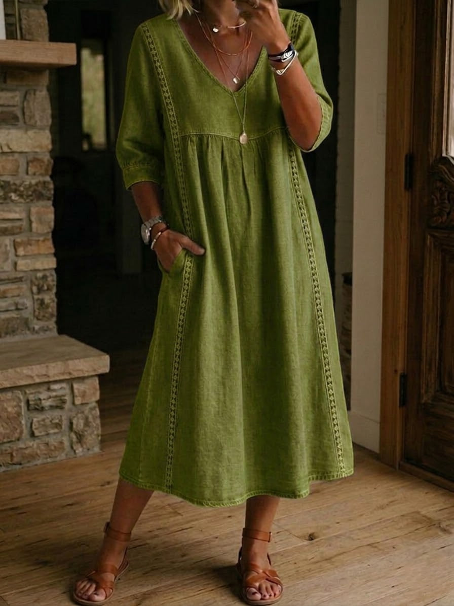 ✨LAST DAY SAVE 49% ⏰ Casual Loose-fitting Patchwork Lace Trim Linen And Cotton Dress