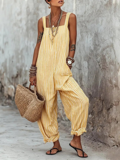 ✨Women's Minimalist Striped Loose-Fit Square-Neck Sleeveless Jumpsuit