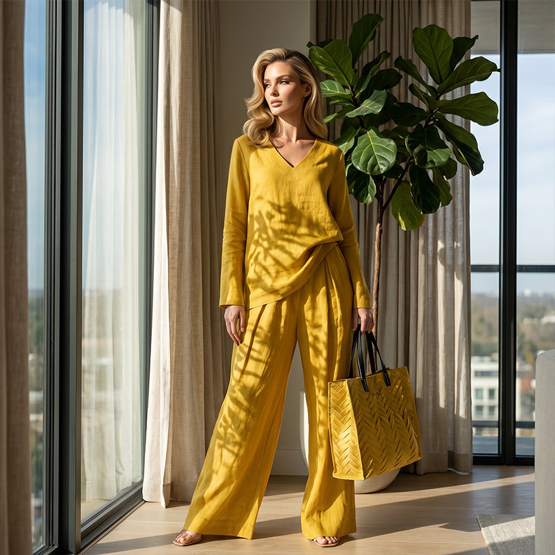🍀🍀 NEW! Women's V-Neck Lounge Set with Wide-Leg Pants