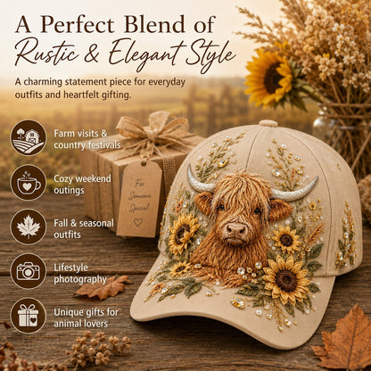 🐂3D Highland Cow Embroidery Cap🧢(Breathable & Lightweight Comfort & Unisex Fit)