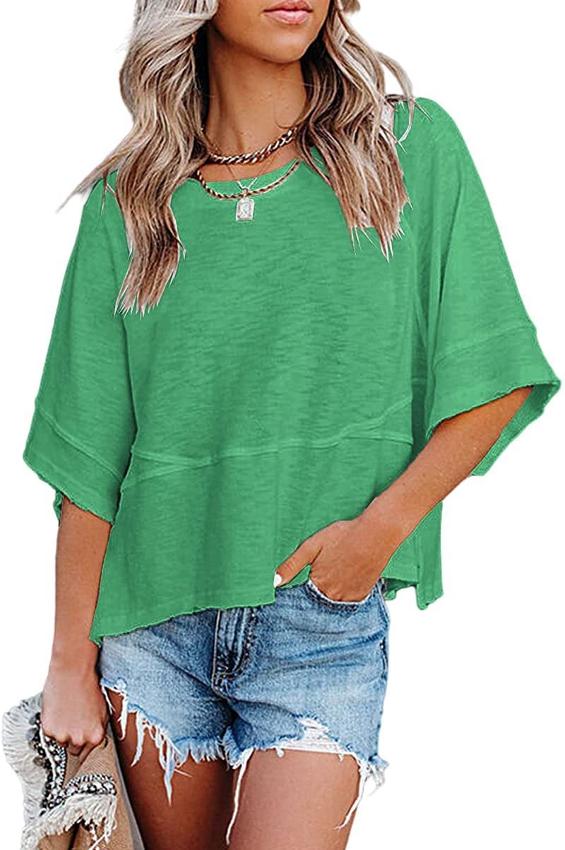 Panel Solid Color Flared Sleeve T-Shirt