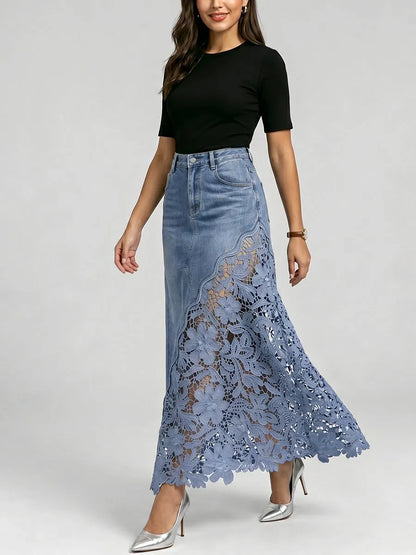 ✨Stylish & Sexy Lace-paneled Cutout Denim Skirtv