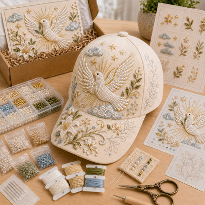 ✝️🧢 Premium Christian Faith Beaded Hat DIY Kit | Luxury Flocked Canvas with Scratch-Resistant Non-Fading Pearl Beads DIY Handmade Devotional Cap Decor 🕊️🪡✨