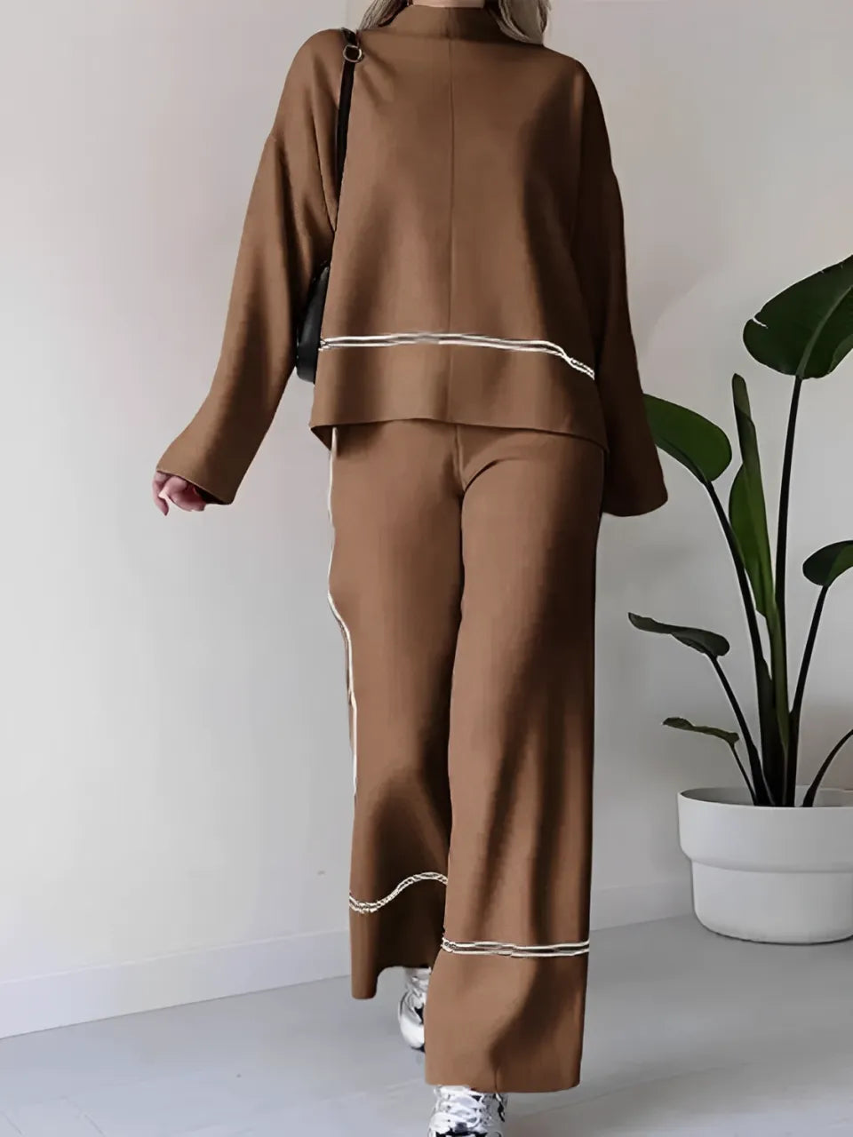 🔥Free shipping on a single 🔥itemKnit Set with High-Neck Mullet Sweater and Comfortable Pants