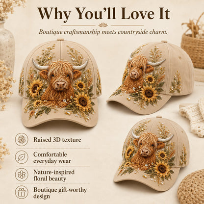 🐂3D Highland Cow Embroidery Cap🧢(Breathable & Lightweight Comfort & Unisex Fit)