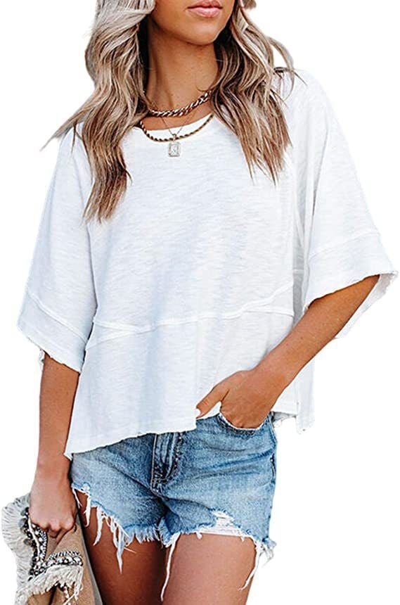 Panel Solid Color Flared Sleeve T-Shirt