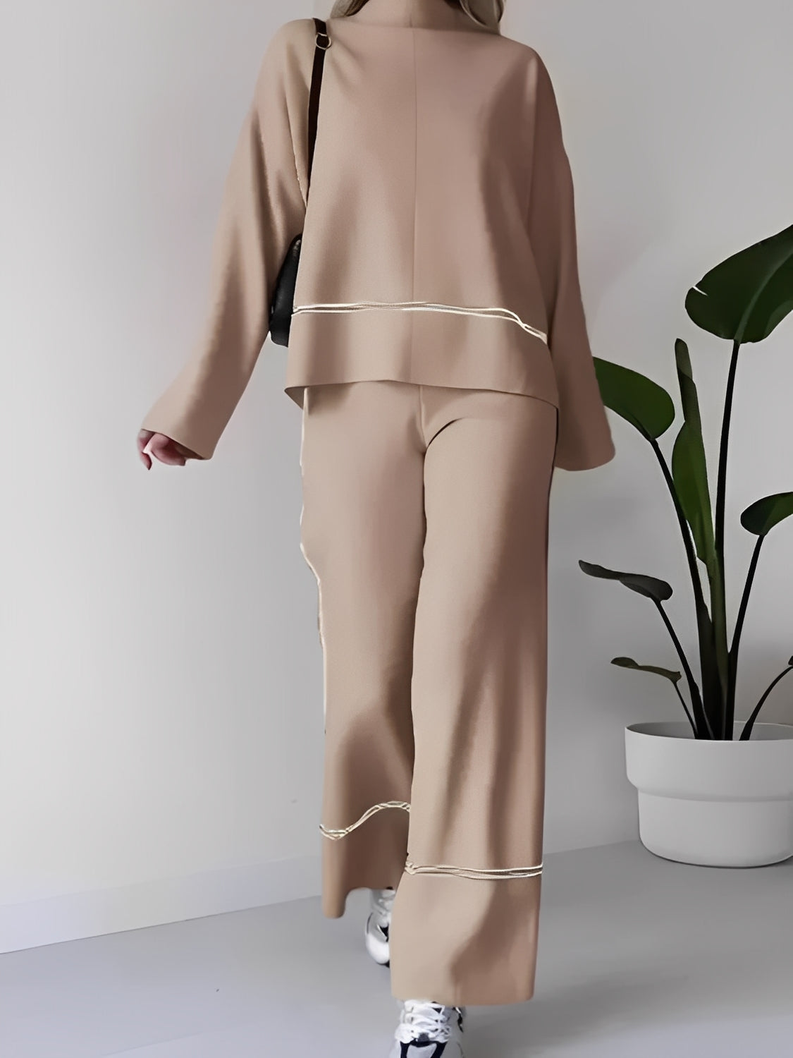 🔥Free shipping on a single 🔥itemKnit Set with High-Neck Mullet Sweater and Comfortable Pants