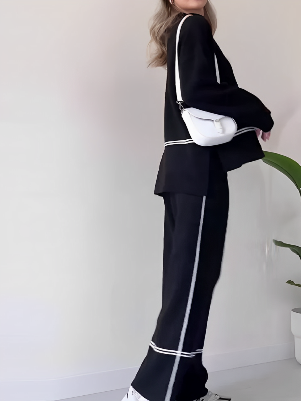 🔥Free shipping on a single 🔥itemKnit Set with High-Neck Mullet Sweater and Comfortable Pants