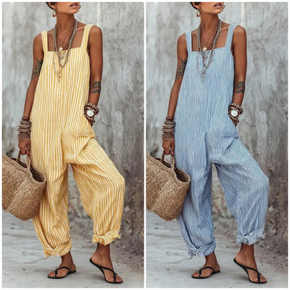 ✨Women's Minimalist Striped Loose-Fit Square-Neck Sleeveless Jumpsuit