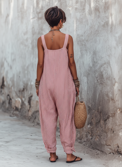 ✨Women's Minimalist Striped Loose-Fit Square-Neck Sleeveless Jumpsuit