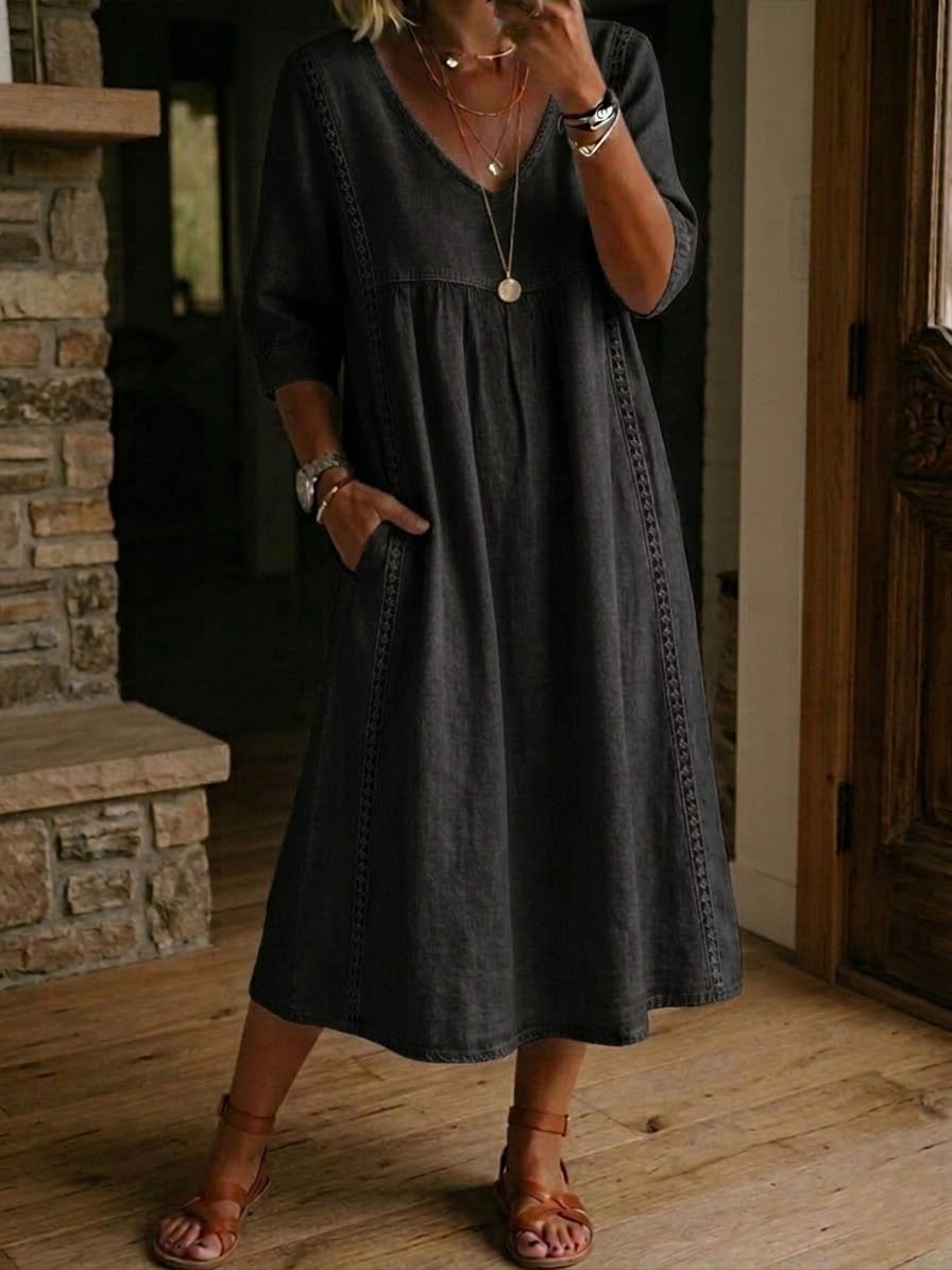✨LAST DAY SAVE 49% ⏰ Casual Loose-fitting Patchwork Lace Trim Linen And Cotton Dress