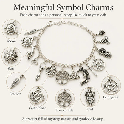 🔮🌟Vintage Witchy Charm Bracelet | Celestial Gothic Boho Jewelry for Women