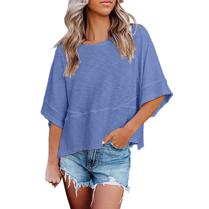 Panel Solid Color Flared Sleeve T-Shirt