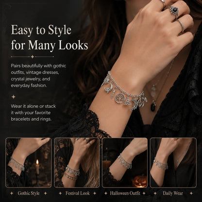🔮🌟Vintage Witchy Charm Bracelet | Celestial Gothic Boho Jewelry for Women