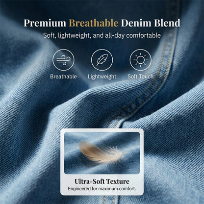 🌿🌿Women'S V-Neck Pleated Pocket Short-Sleeved Denim Dress