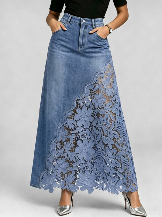 ✨Stylish & Sexy Lace-paneled Cutout Denim Skirtv
