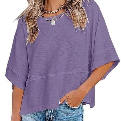 Panel Solid Color Flared Sleeve T-Shirt