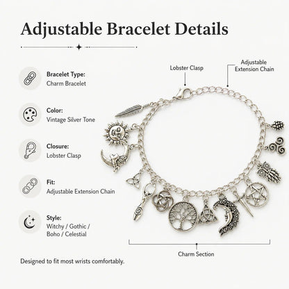 🔮🌟Vintage Witchy Charm Bracelet | Celestial Gothic Boho Jewelry for Women
