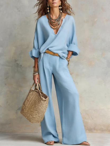✨✨LAST DAY SAVE 49% ⏰Women's Casual Linen Vacation Set – Three-Quarter Sleeve Top & Full-Length Pants