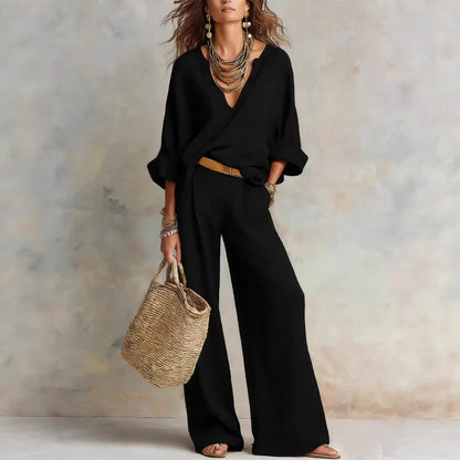 ✨✨LAST DAY SAVE 49% ⏰Women's Casual Linen Vacation Set – Three-Quarter Sleeve Top & Full-Length Pants