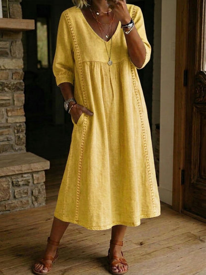 ✨LAST DAY SAVE 49% ⏰ Casual Loose-fitting Patchwork Lace Trim Linen And Cotton Dress