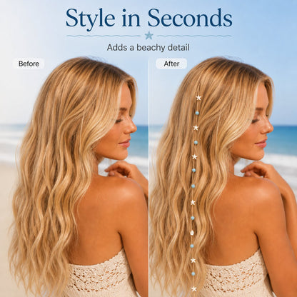 🔥LAST DAY 50% OFF - 🌊⭐Beachy Mermaid Hair Accent Clip (Featuring blue bead accents, starfish, and shell charms)