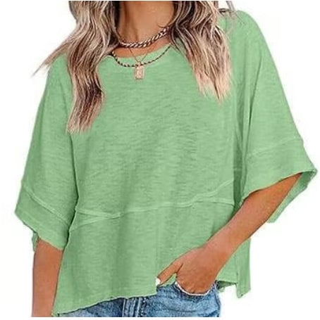 Panel Solid Color Flared Sleeve T-Shirt