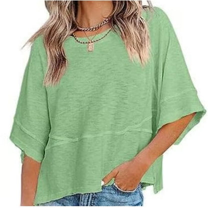 Panel Solid Color Flared Sleeve T-Shirt