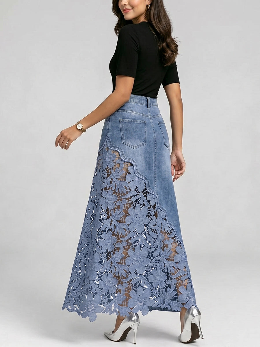 ✨Stylish & Sexy Lace-paneled Cutout Denim Skirtv