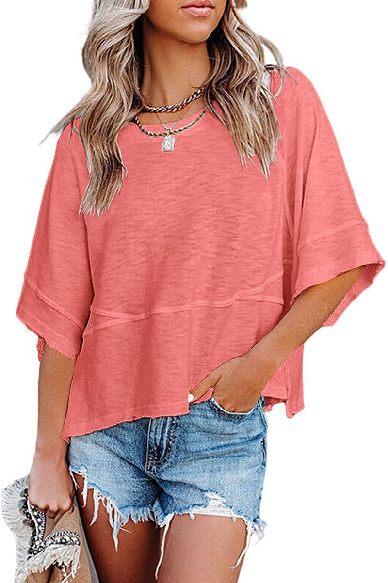 Panel Solid Color Flared Sleeve T-Shirt