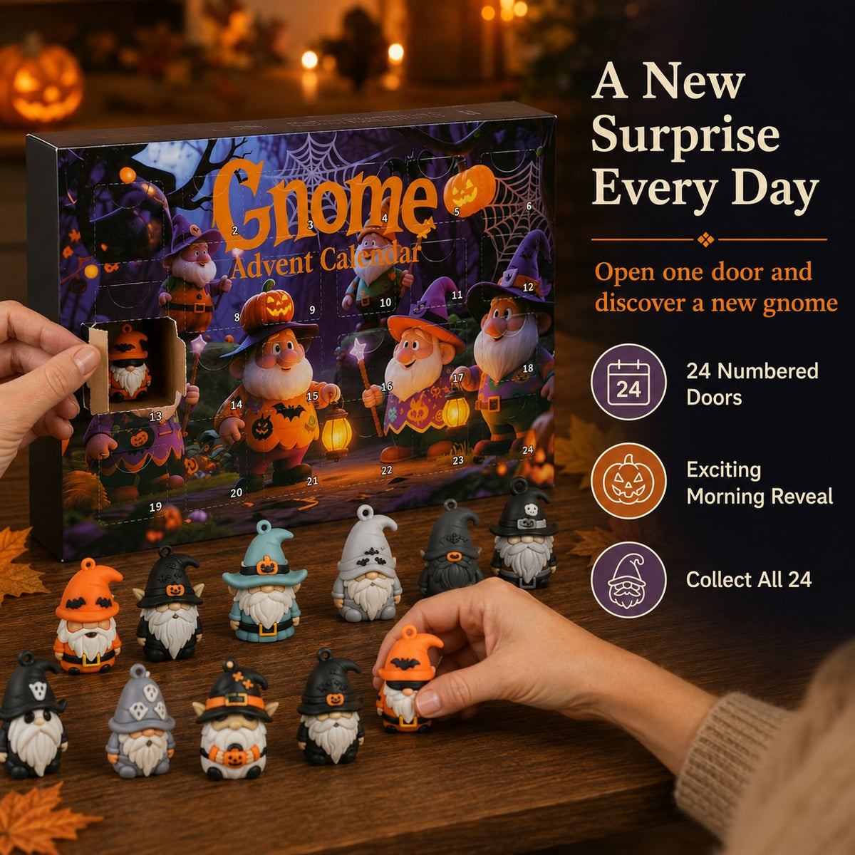 🎃 Last Day 49% OFF - 24 Days of Halloween Gnome Surprise Figures Advent Calendar Box