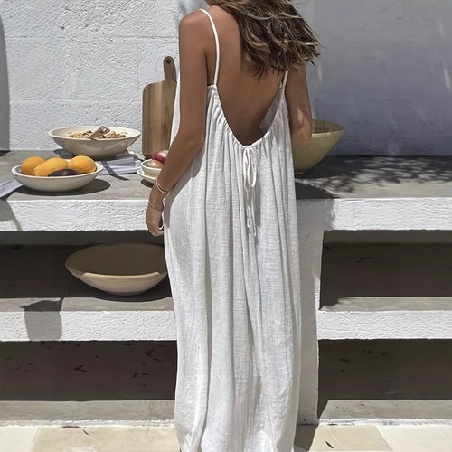 💃Long backless cotton dress with spaghetti straps