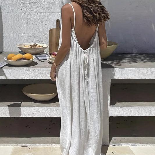 💃Long backless cotton dress with spaghetti straps