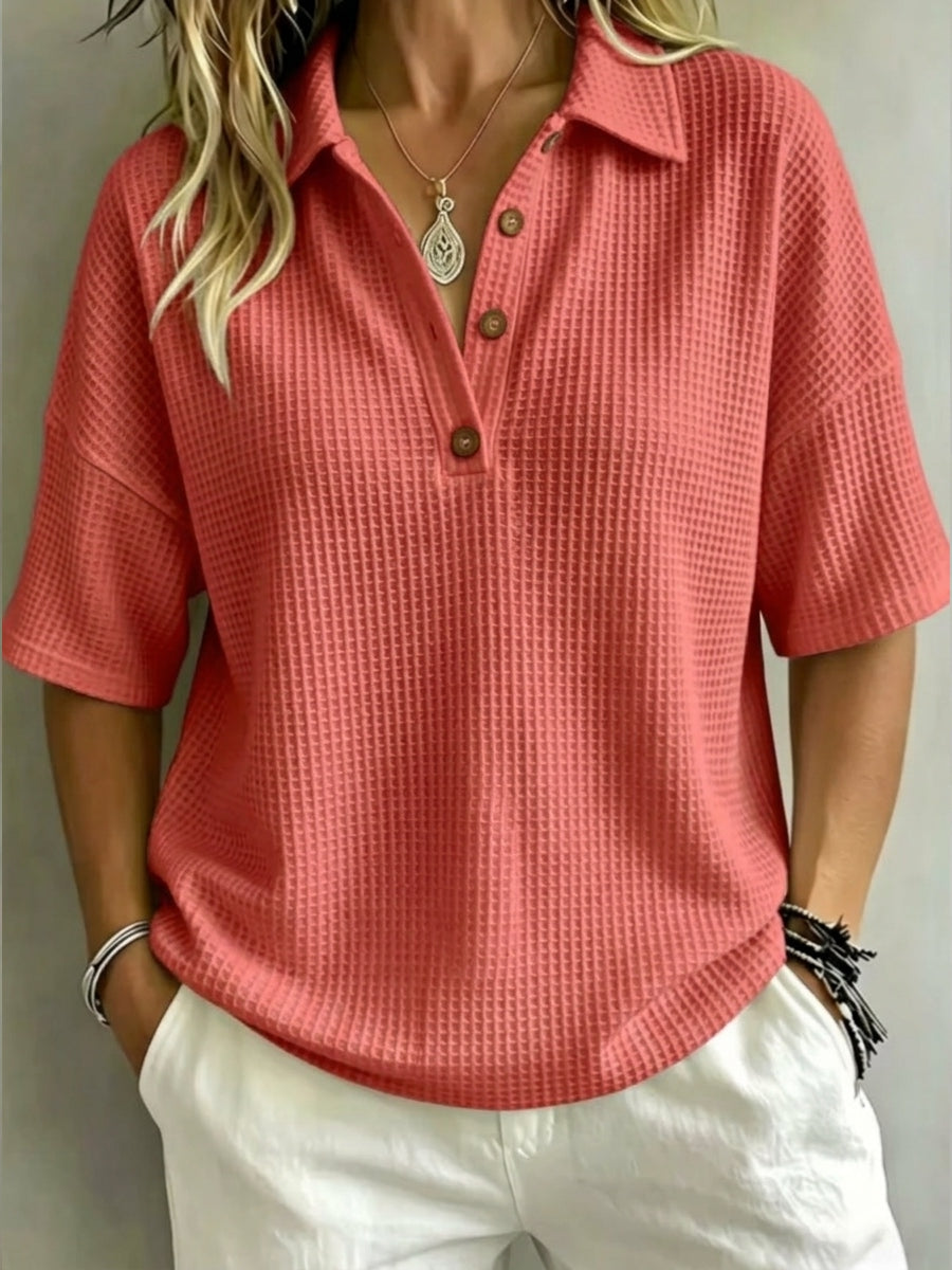 New Arrival 🔥Women's Button-Up Waffle Short Sleeve Shirt