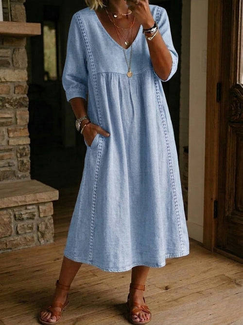 ✨LAST DAY SAVE 49% ⏰ Casual Loose-fitting Patchwork Lace Trim Linen And Cotton Dress
