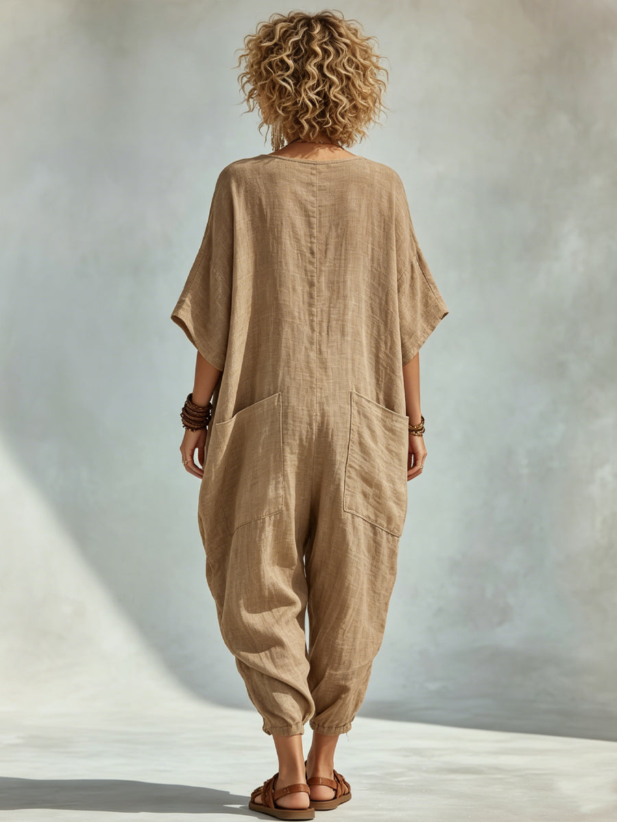 ✨Oversized Linen-look Cotton V-neck Harem Jumpsuit