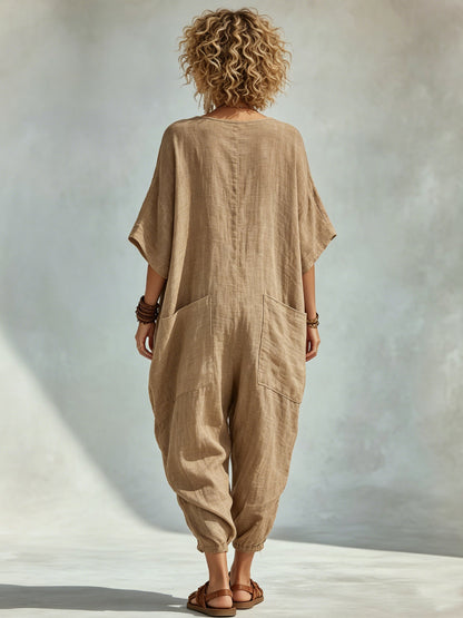 ✨Oversized Linen-look Cotton V-neck Harem Jumpsuit