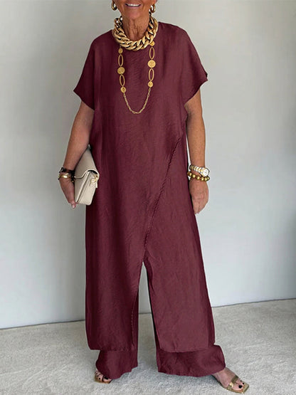 ✨✨LAST DAY SAVE 49% ⏰Women's Cozy Loose Fit Asymmetrical Two-Piece Set - Casual Retro Cotton Blend Outfit