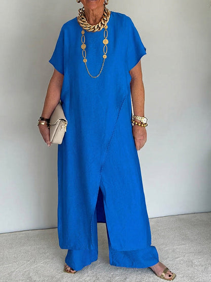 ✨✨LAST DAY SAVE 49% ⏰Women's Cozy Loose Fit Asymmetrical Two-Piece Set - Casual Retro Cotton Blend Outfit