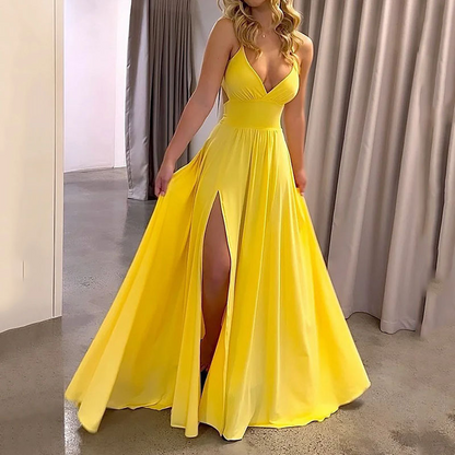 ✨2026 New Arrivals 50% OFF💥V-Neck Spaghetti Strap High Slit Maxi Dress – Flowy Fabric, Elegant Fit & Perfect for Summer Evenings 💃