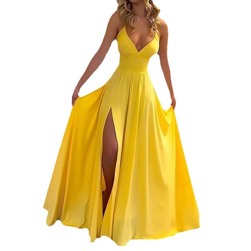 ✨2026 New Arrivals 50% OFF💥V-Neck Spaghetti Strap High Slit Maxi Dress – Flowy Fabric, Elegant Fit & Perfect for Summer Evenings 💃