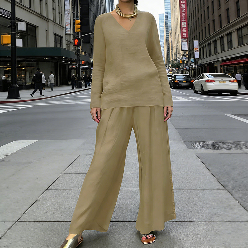 🍀🍀 NEW! Women's V-Neck Lounge Set with Wide-Leg Pants