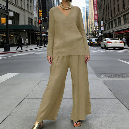 🍀🍀 NEW! Women's V-Neck Lounge Set with Wide-Leg Pants