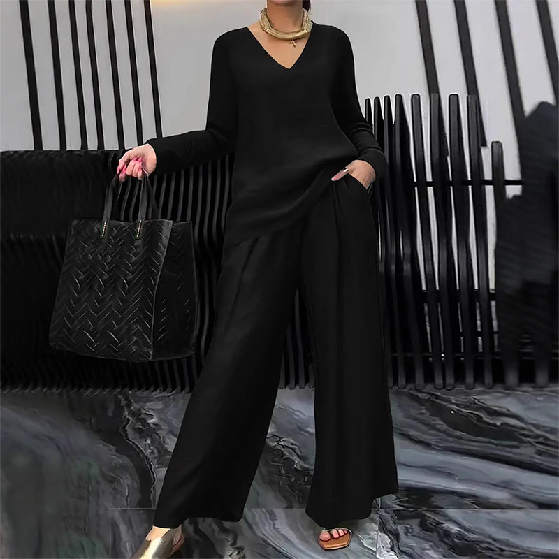 🍀🍀 NEW! Women's V-Neck Lounge Set with Wide-Leg Pants