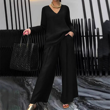 🍀🍀 NEW! Women's V-Neck Lounge Set with Wide-Leg Pants