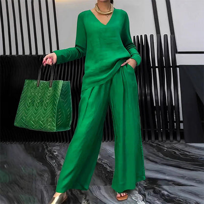 🍀🍀 NEW! Women's V-Neck Lounge Set with Wide-Leg Pants