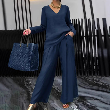 🍀🍀 NEW! Women's V-Neck Lounge Set with Wide-Leg Pants