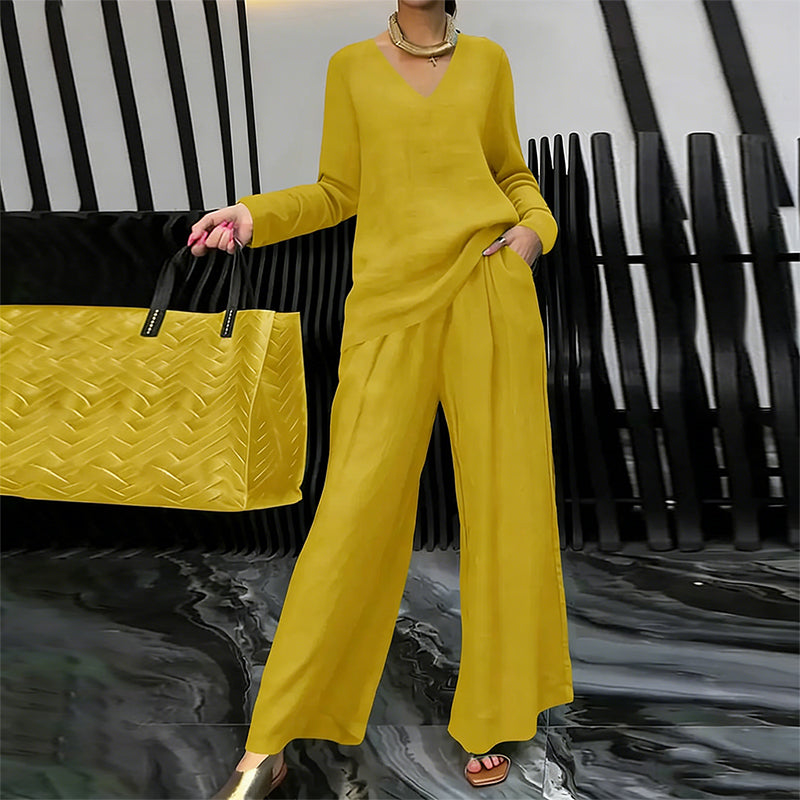 🍀🍀 NEW! Women's V-Neck Lounge Set with Wide-Leg Pants