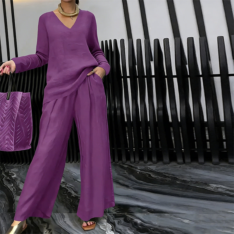 🍀🍀 NEW! Women's V-Neck Lounge Set with Wide-Leg Pants